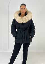 Steppjacke mit Kapuze & Bindegürtel - NAHA