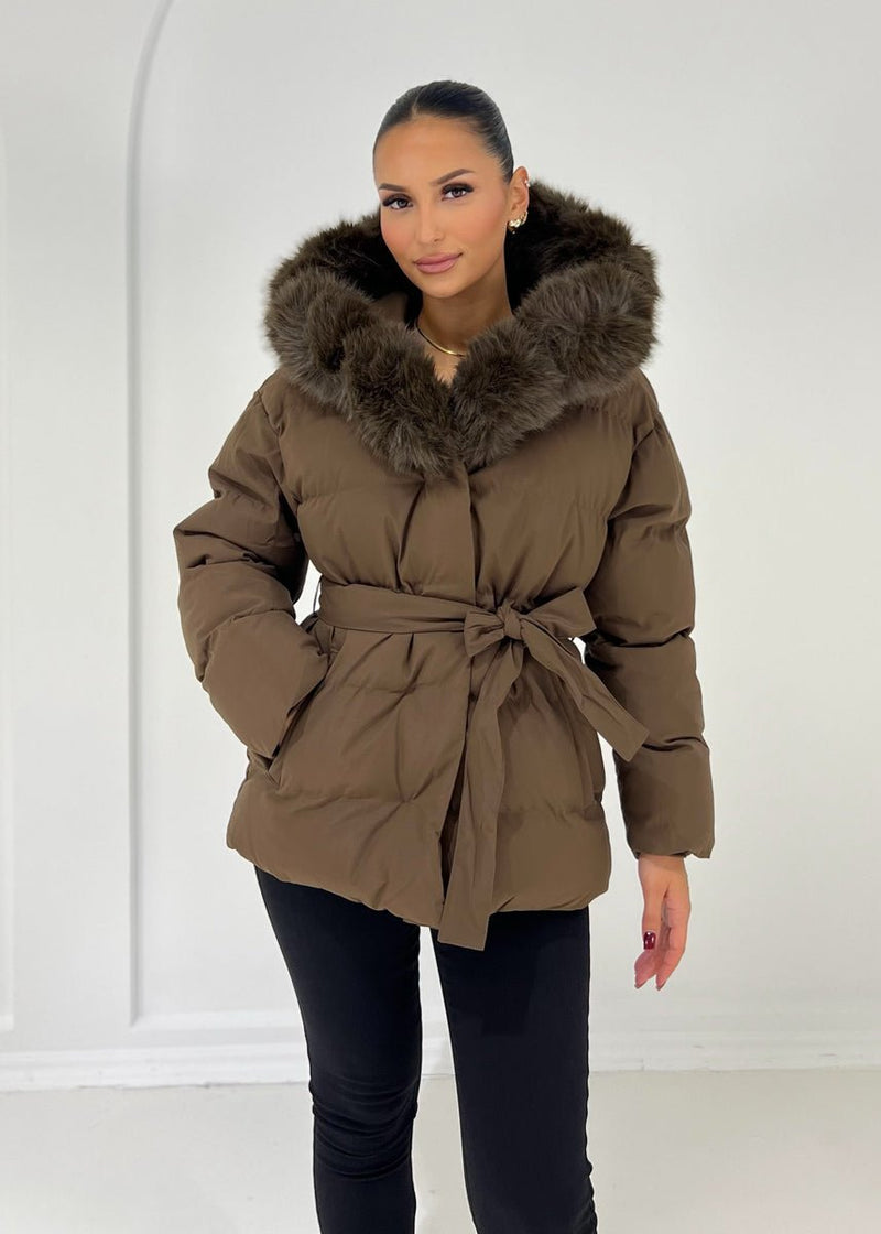 Steppjacke mit Kapuze & Bindegürtel - NAHA