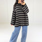 Gestreifter Oversize Pullover Schwarz
