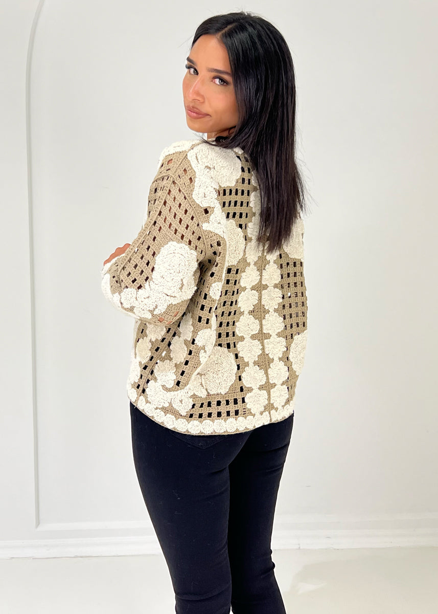 Strickjacke mit Häkelmuster