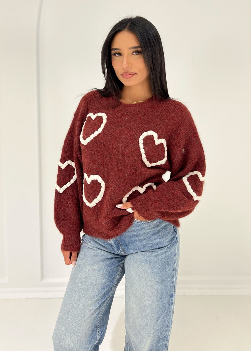 Strickpullover mit Herz-Muster