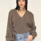 Strickpullover mit V-Ausschnitt und Bindeband - NAHA