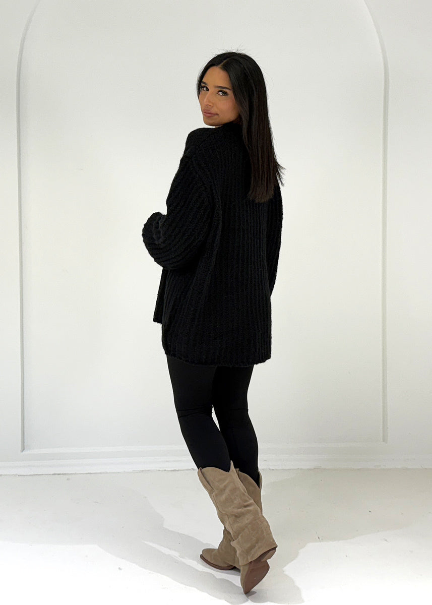 Oversize-Strickpullover mit Rundhalsausschnitt Schwarz