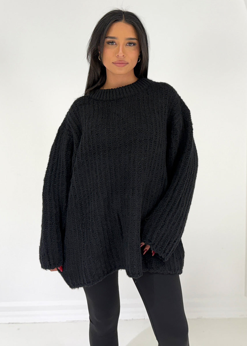 Oversize-Strickpullover mit Rundhalsausschnitt Schwarz