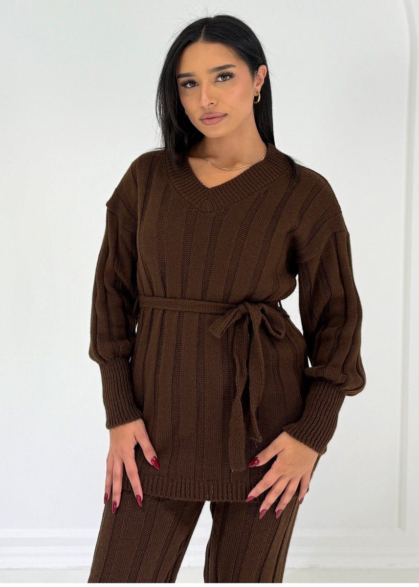 Strickset mit Bindegürtel & V-Ausschnitt - NAHA