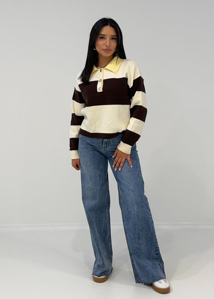 Sweatshirt mit Blockstreifen & Kragen - NAHA