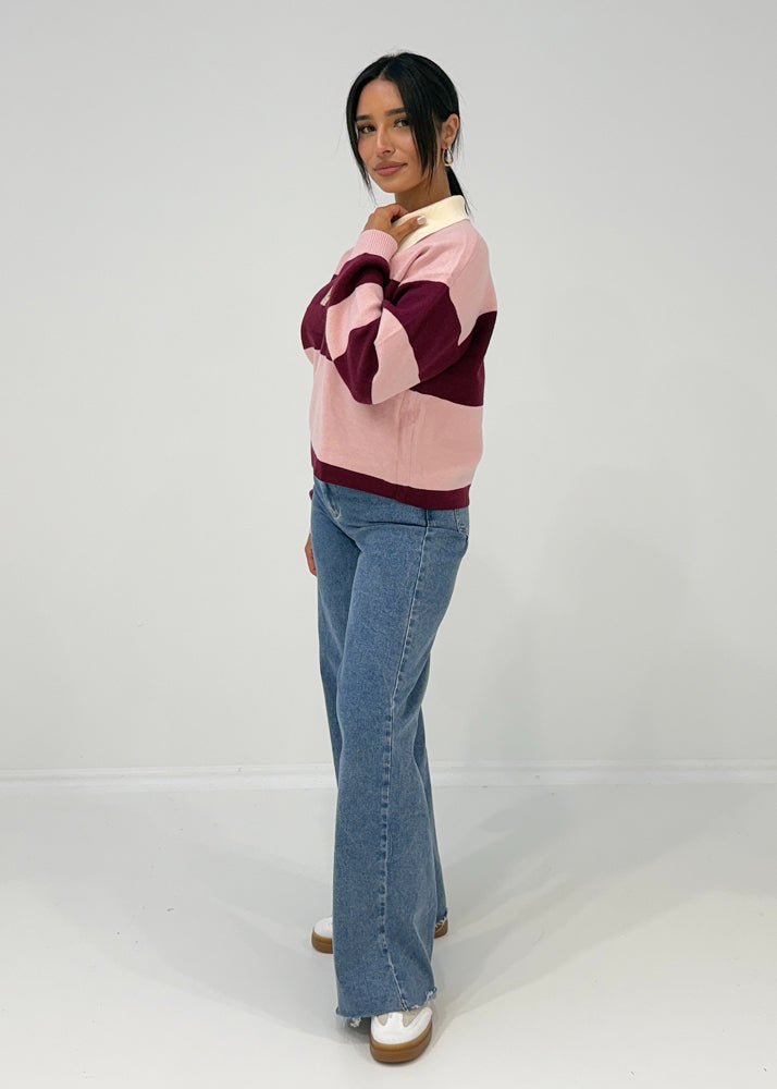 Sweatshirt mit Blockstreifen & Kragen - NAHA