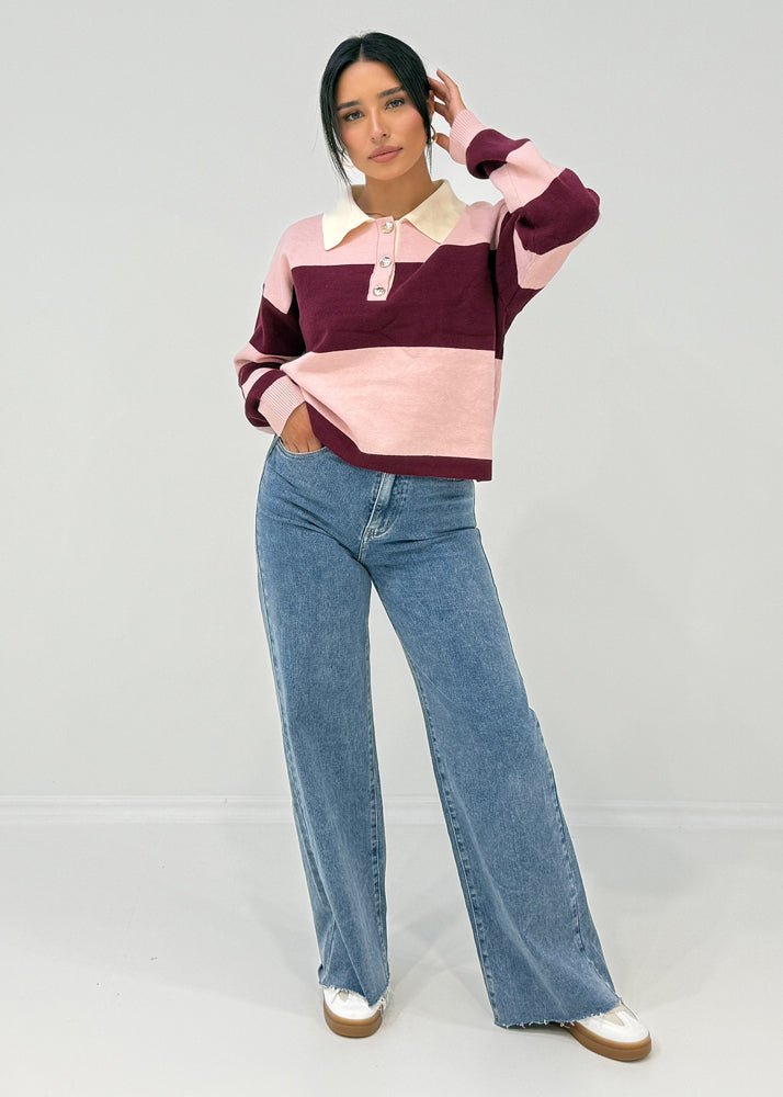 Sweatshirt mit Blockstreifen & Kragen - NAHA