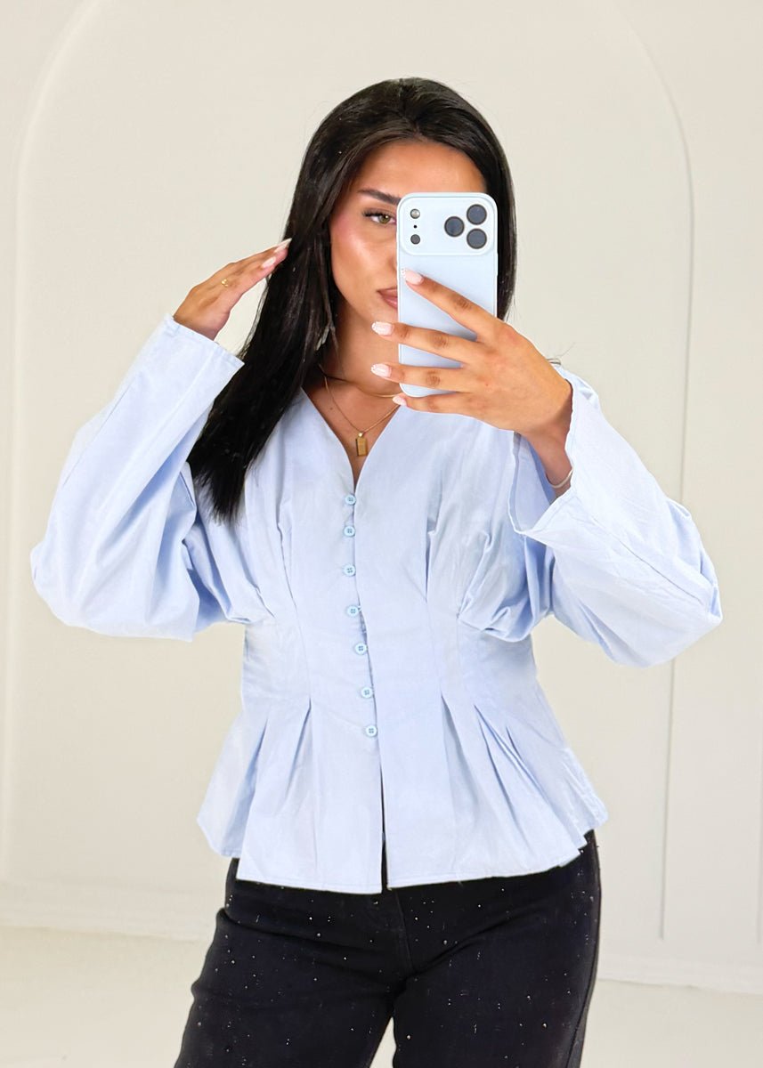 Taillenbluse mit Ballonärmeln Hellblau - NAHA