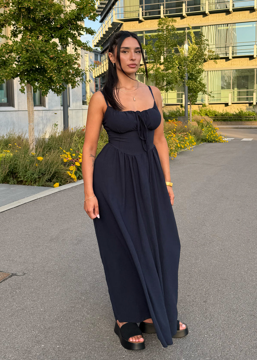 Maxikleid mit Schleife & Spaghettiträgern Dunkelblau