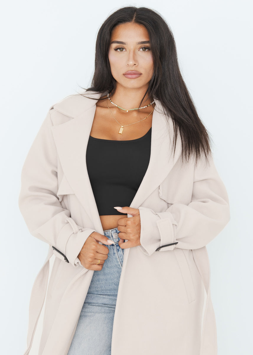Oversized Trenchcoat Beige mit Gürtel