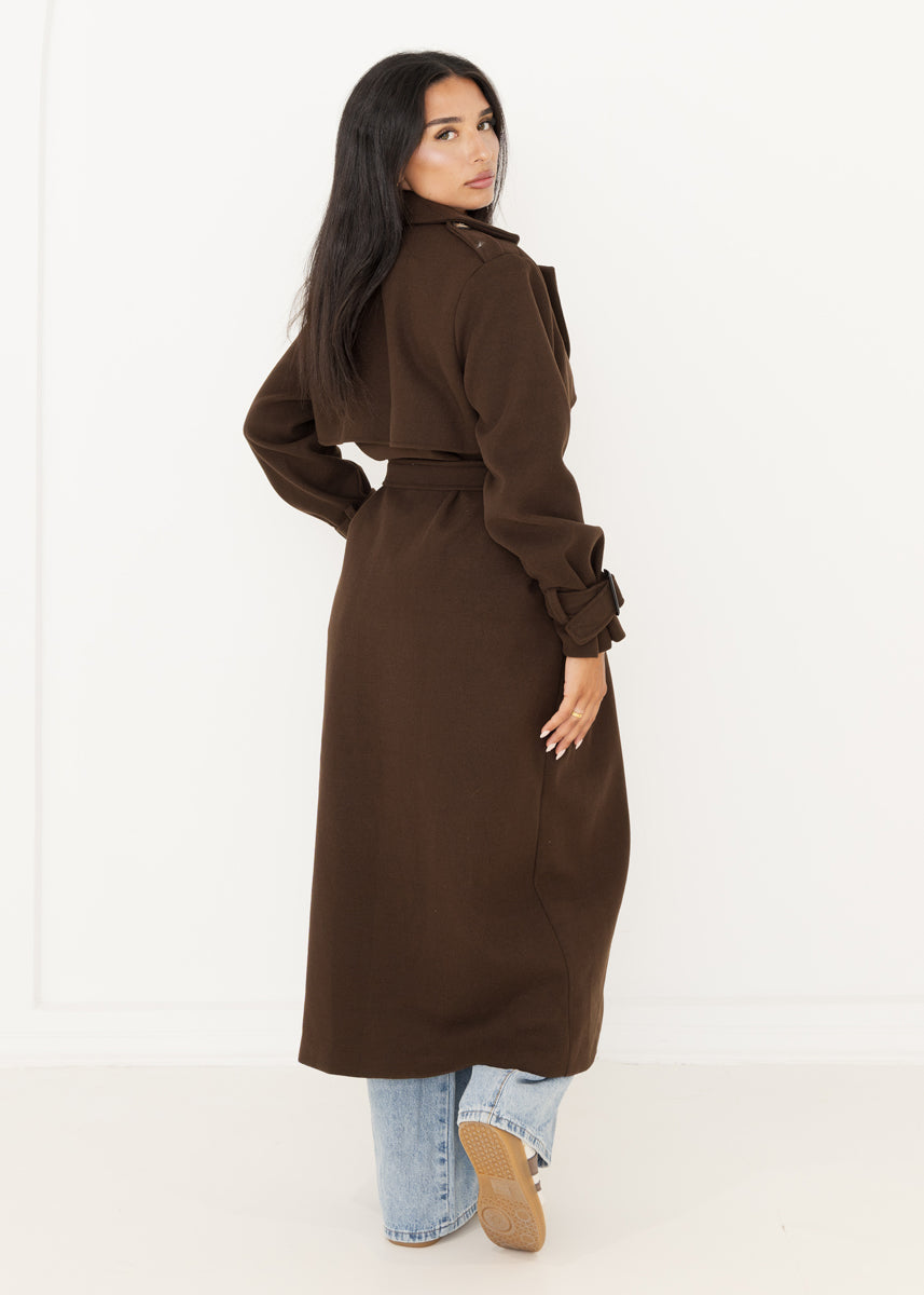 Oversized Trenchcoat Dunkelbraun mit Gürtel