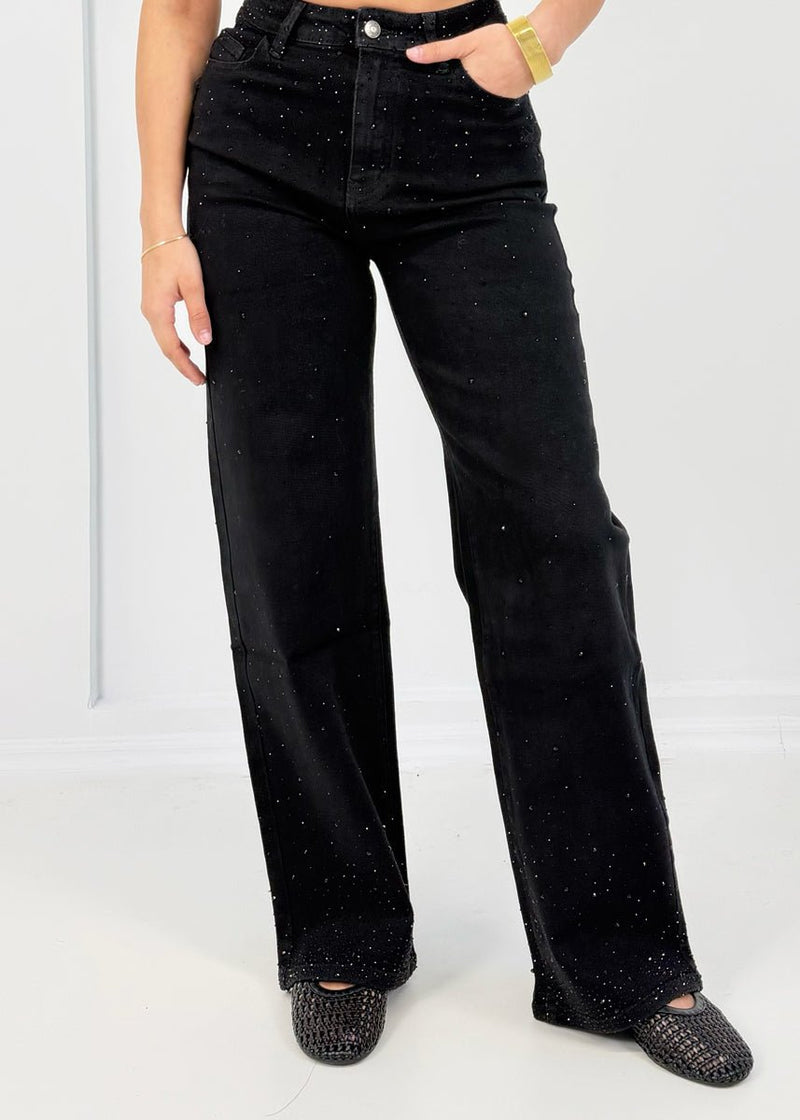 Wide Leg Jeans mit Strassbesatz - NAHA