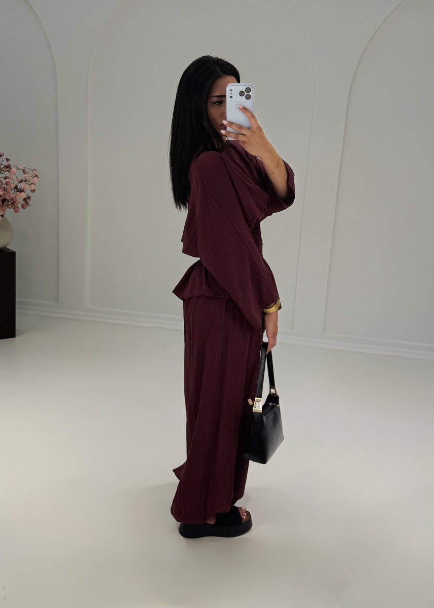 Zweiteiler Bordeaux Smok-Bluse & Haremshose - NAHA
