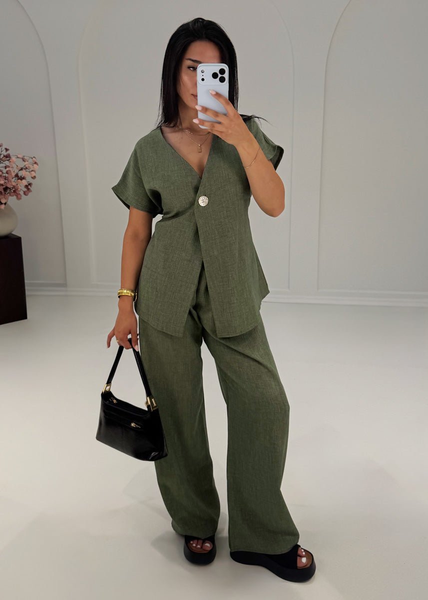 Zweiteiler mit Bindeband & weitem Schnitt Khaki - NAHA