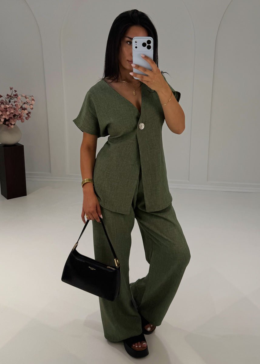 Zweiteiler mit Bindeband & weitem Schnitt Khaki - NAHA